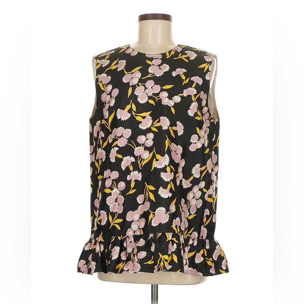 Marni Black Floral Blouse with Pink and Yellow Accents